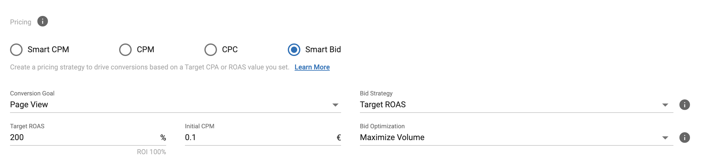 Target ROAS Bid Strategy